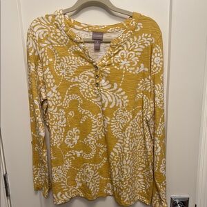 Chico's Mustard and White Patterned Blouse